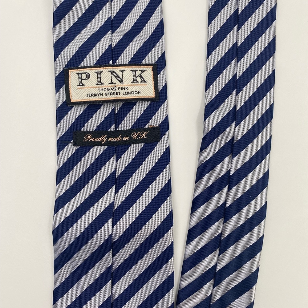 Thomas Pink Navy and White Diagonal Striped Tie - Picture 3 of 5